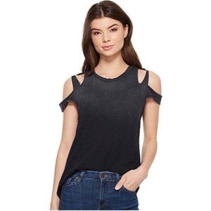 LNA Elijo Black Burnout Cutout Cold Shoulder Tee